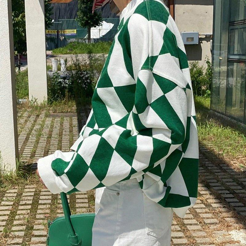 Green Checkered Oversized sweatshirt - Bella Chix Co