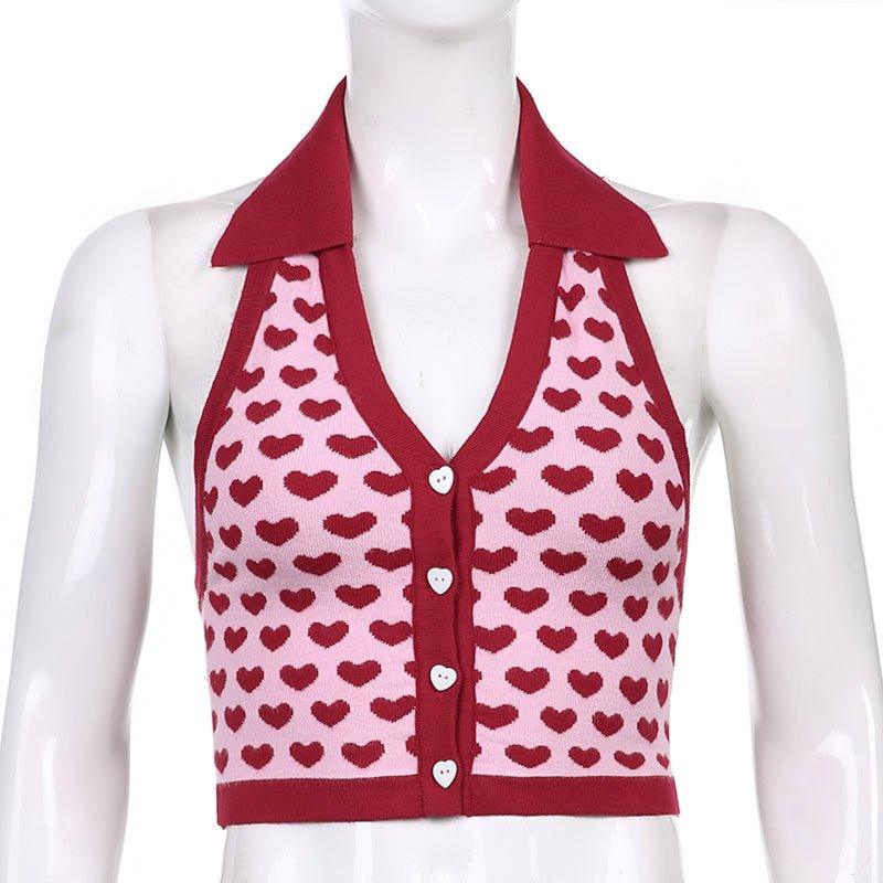 Heart-Print Knitted Vest - Bella Chix Co