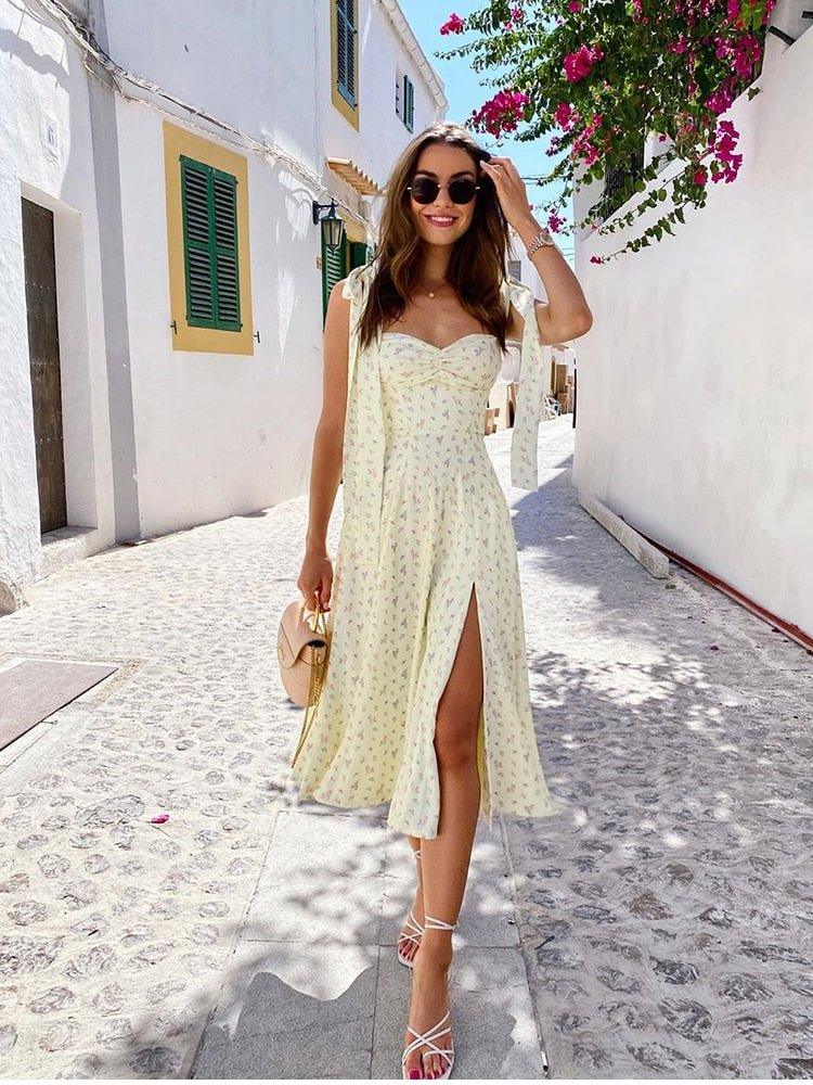 Sunshine' Thigh Split Floral Dress Bella Chix Co Sunshine' Thigh Split Floral Dress Bella Chix Co